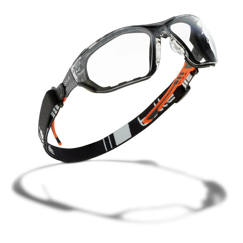 Bolle Safety NESS+ SEAL Orange / Black Temples Platinum AS/AF Clear Lens - Assembled With Gakset / Foam + Strap (PSSNESF028) - Image 4
