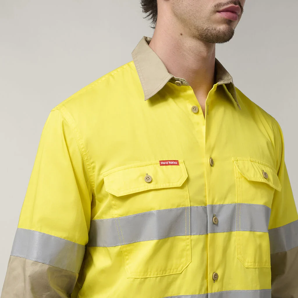 Hard Yakka Core Hi-Vis Long Sleeve 2 Tone Taped Vented Cotton Shirt (Y07940) - Image 15