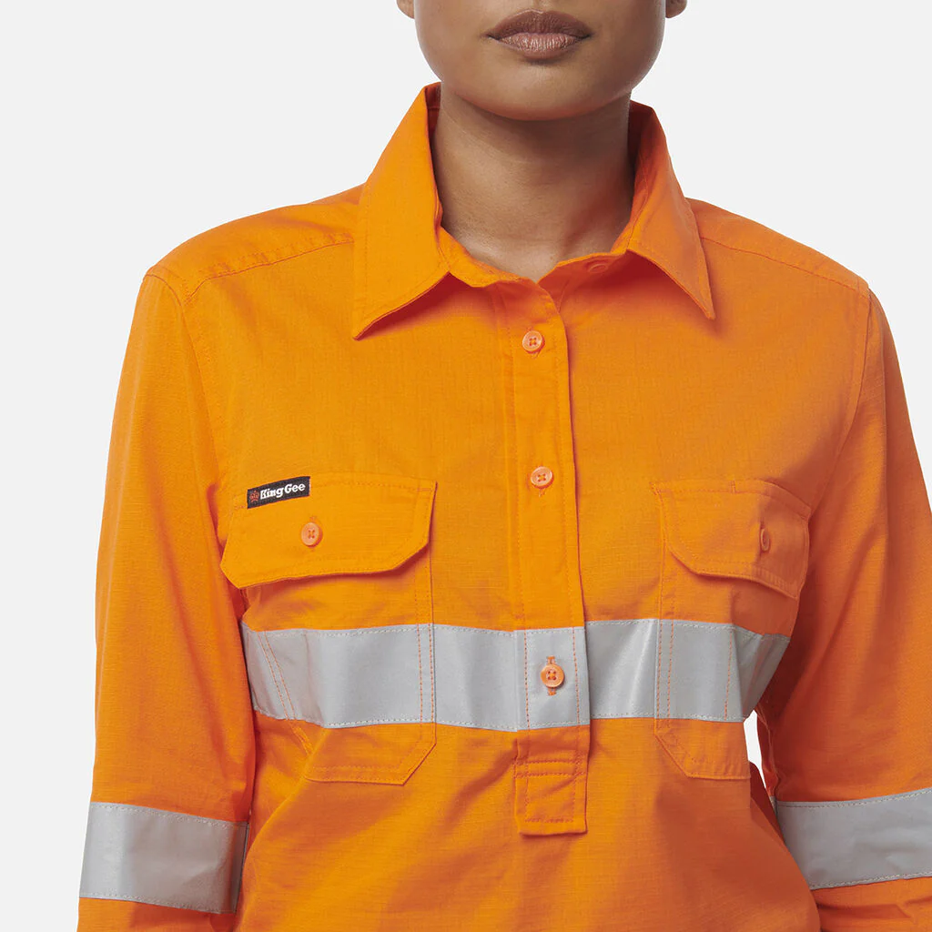 King Gee Womens Workcool Vented Closed Front Shirt Taped Long Sleeve (K44228) - Image 5