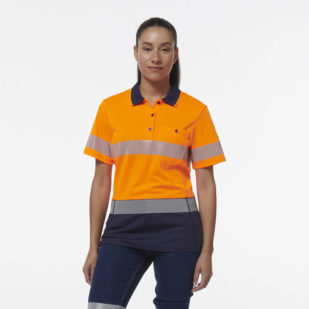 King Gee Women's Workcool Hyperfreeze Spliced Short Sleeve Polo With Segmented Tape (K44224) - Image 3